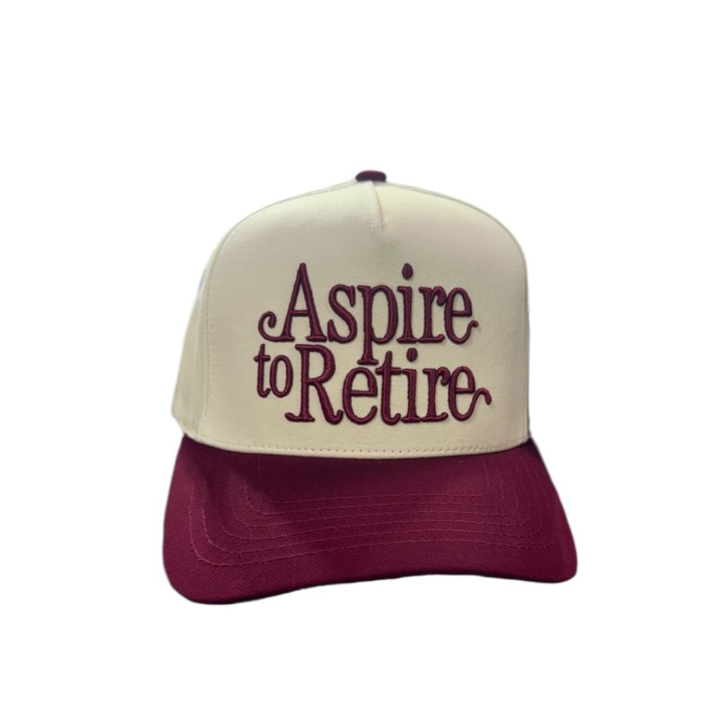 NWT “Aspire to Retire” Cap in Cream/Burgundy Unisex